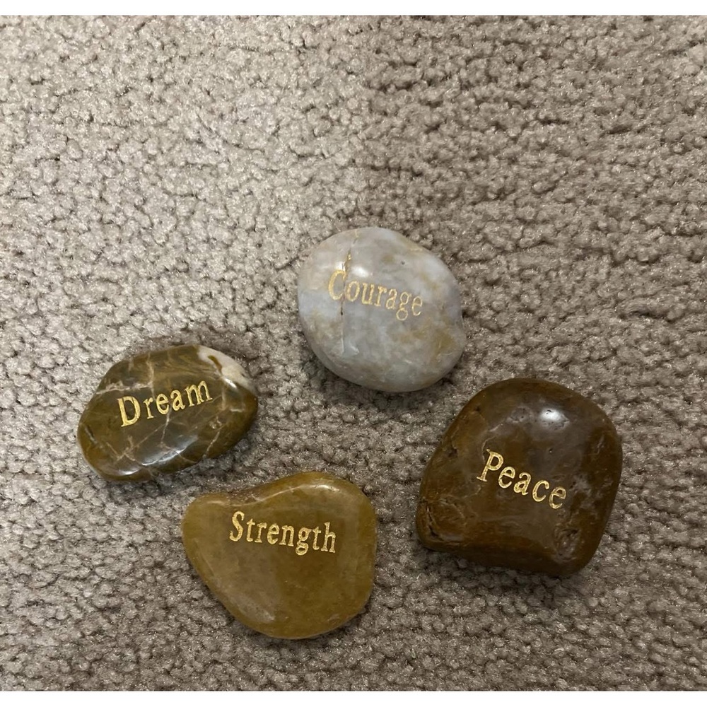 Inspirational Word Pocket Stones - Dream Courage Strength Peace - Earth Tones